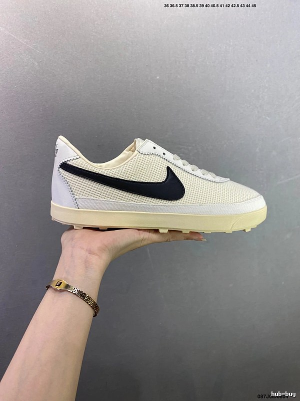 Nike White and Black Ventilated Panels Waffle-Sole Runners