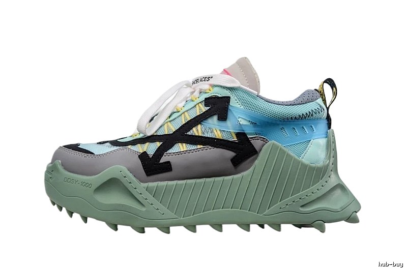Off-White Grey-Green Functional Style Sports Shoes