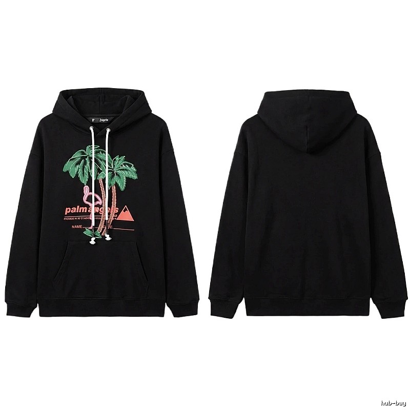 Palm Angels Black Hoodie with Palm Tree Print