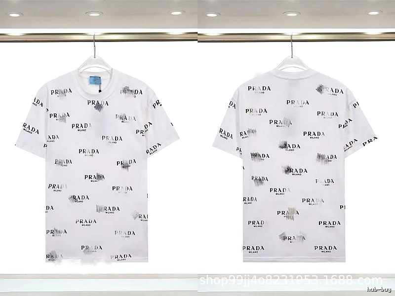 Prada All-over Print Streetwear Style White Short-sleeve T-Shirt