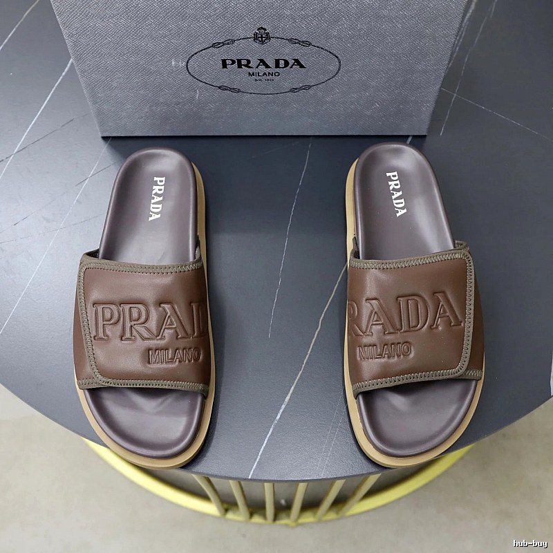 Prada Embossed Collection Casual Style Brown Slide Sandals