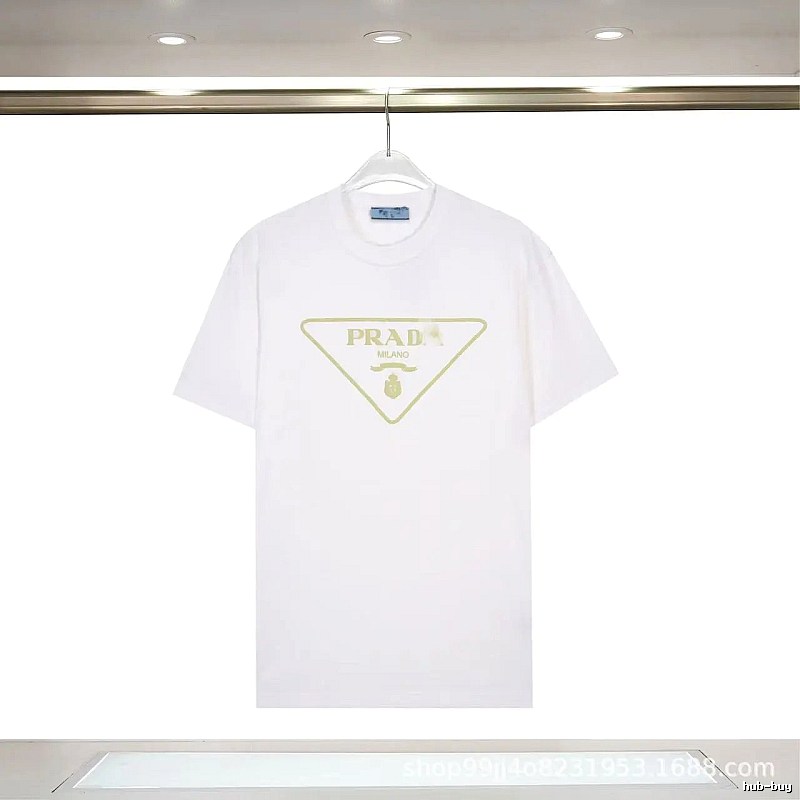 Prada Triangle Logo Casual Style White Short-sleeve T-shirt