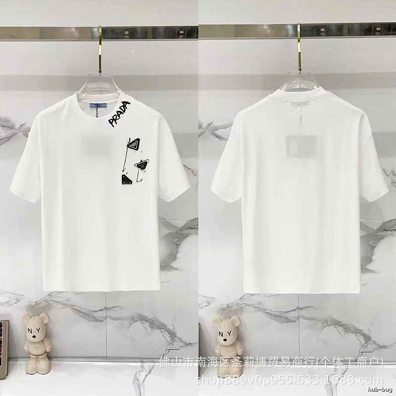 Prada Triangle Logo Casual Style White T-Shirt
