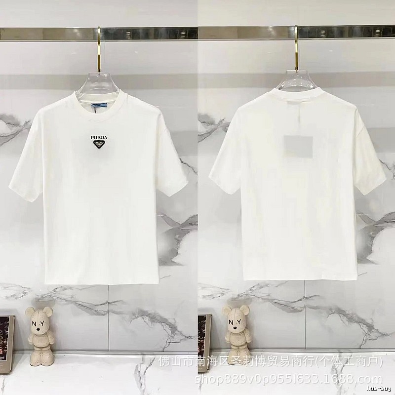 Prada Triangular Logo Minimalist Style White Short-sleeve T-shirt