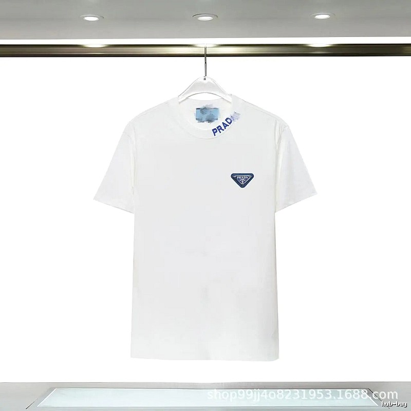 Prada Triangular Logo Minimalist Style White Short-sleeve T-shirt