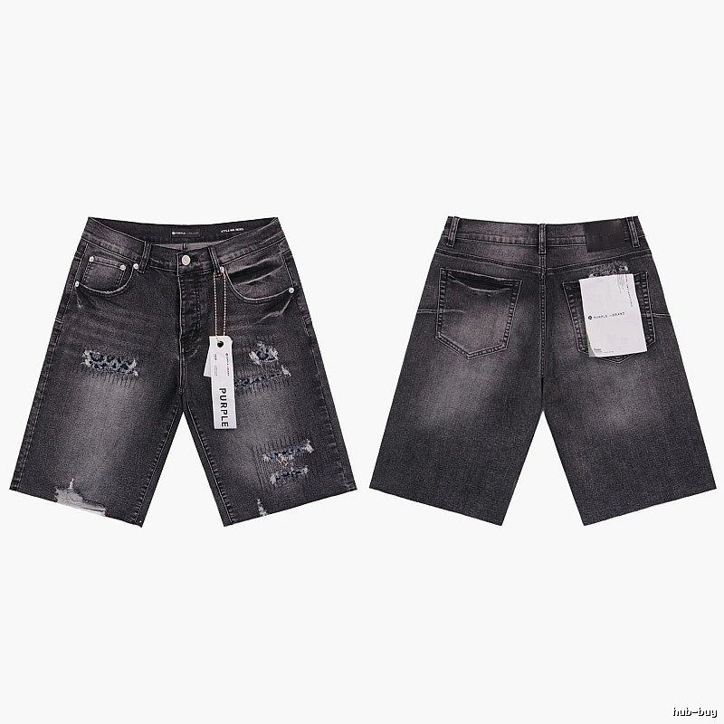 PurpleGodspeed High Street Ripped Black Gray Denim Shorts