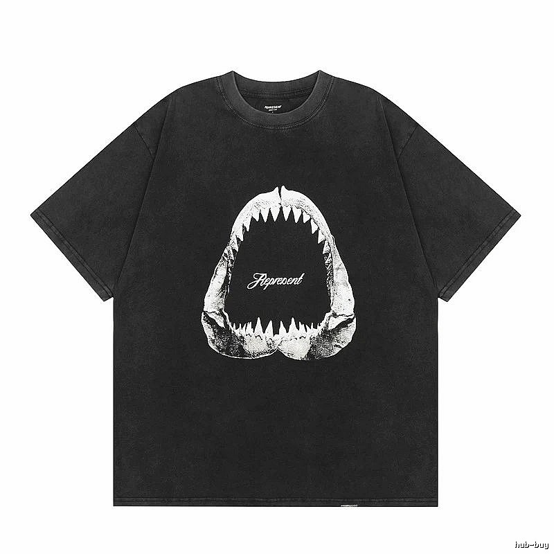 Represent Shark Print Vintage Style Black T-Shirt