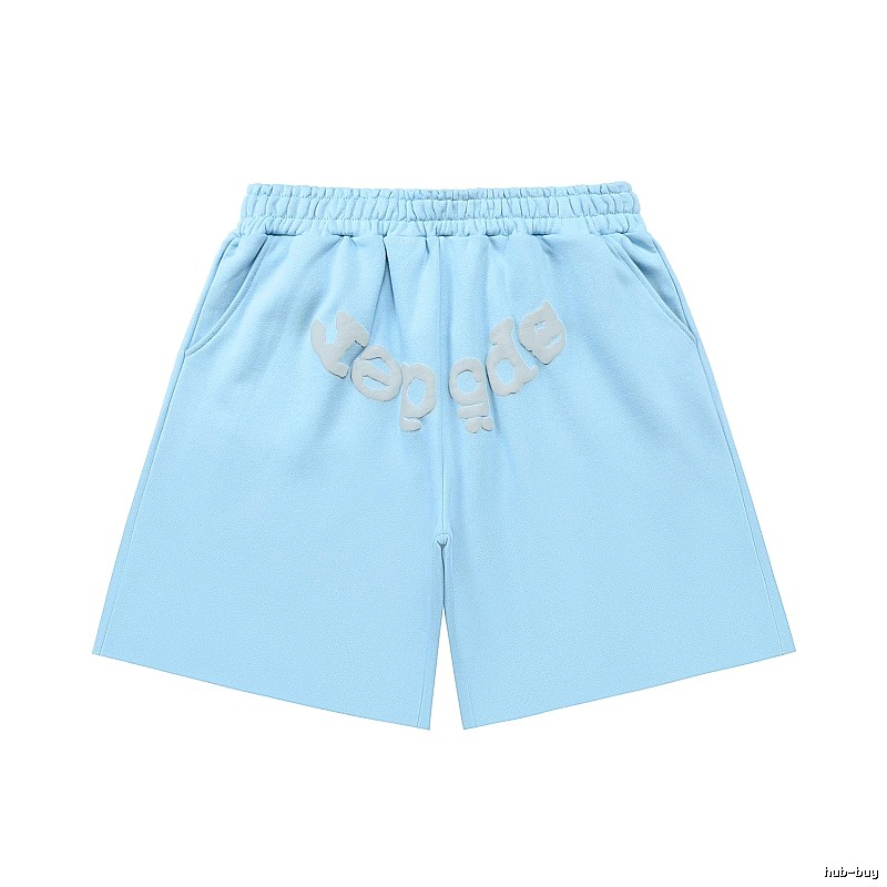 Sp5der letter-style light blue shorts