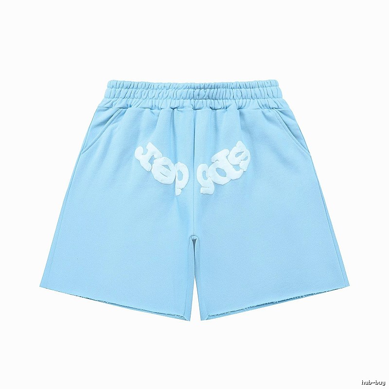 Sp5der letter-style light blue shorts