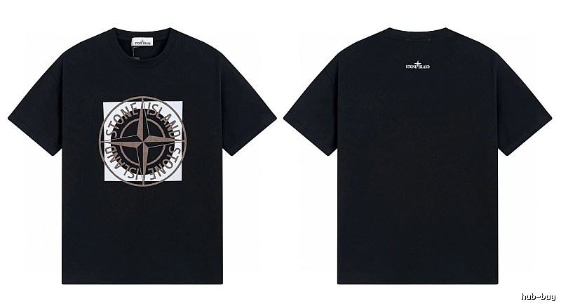 Stone Island Compass Print Street Style Black T-Shirt