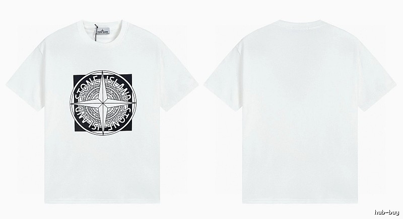 Stone Island Compass Print Street Style White T-Shirt