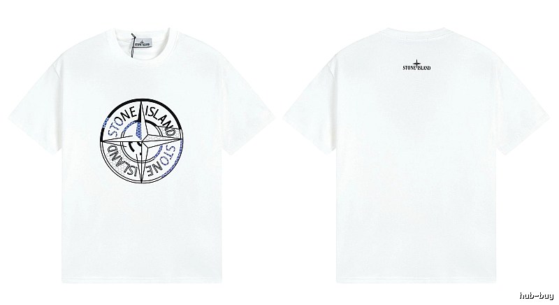 Stone Island Compass Print Street Style White T-shirt