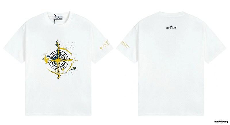 Stone Island Ink-splattered Trendy Style White T-shirt
