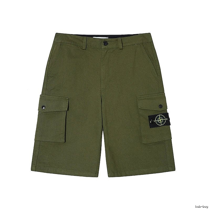 Stone Island Techwear Style Army Green Cargo Shorts