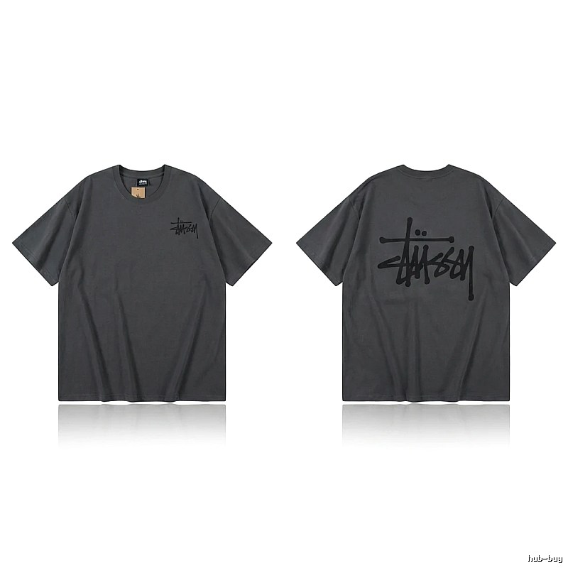 Stussy basic style simple style dark gray T-shirt