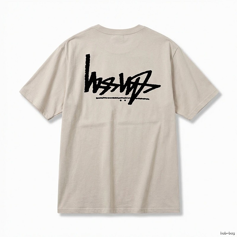 Stussy graffiti-style light gray T-shirt