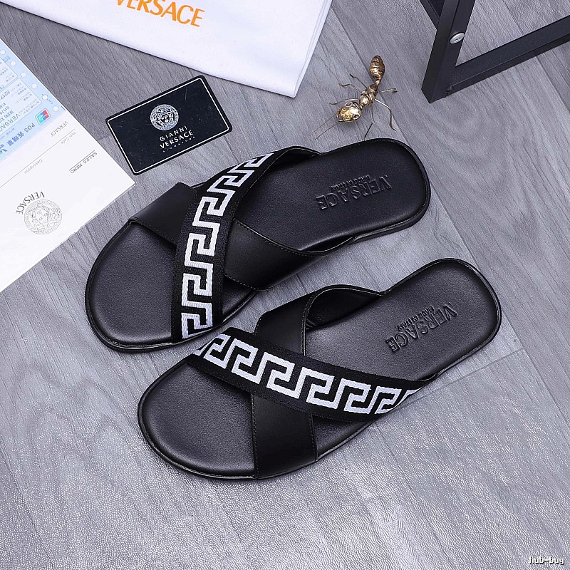 Versace Greek Key Casual Style Black Slide Sandals