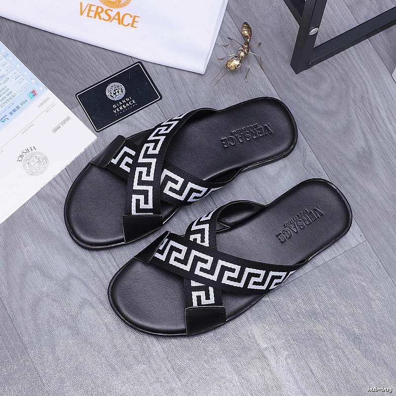 Versace Greek Key Streetwear Style Black Slides