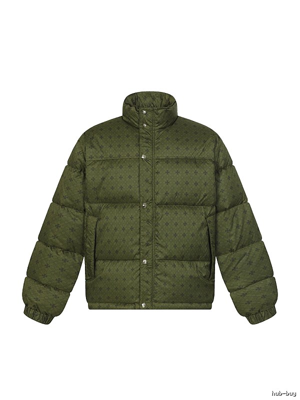 Vintage-style down jacket with Chrome Hearts print